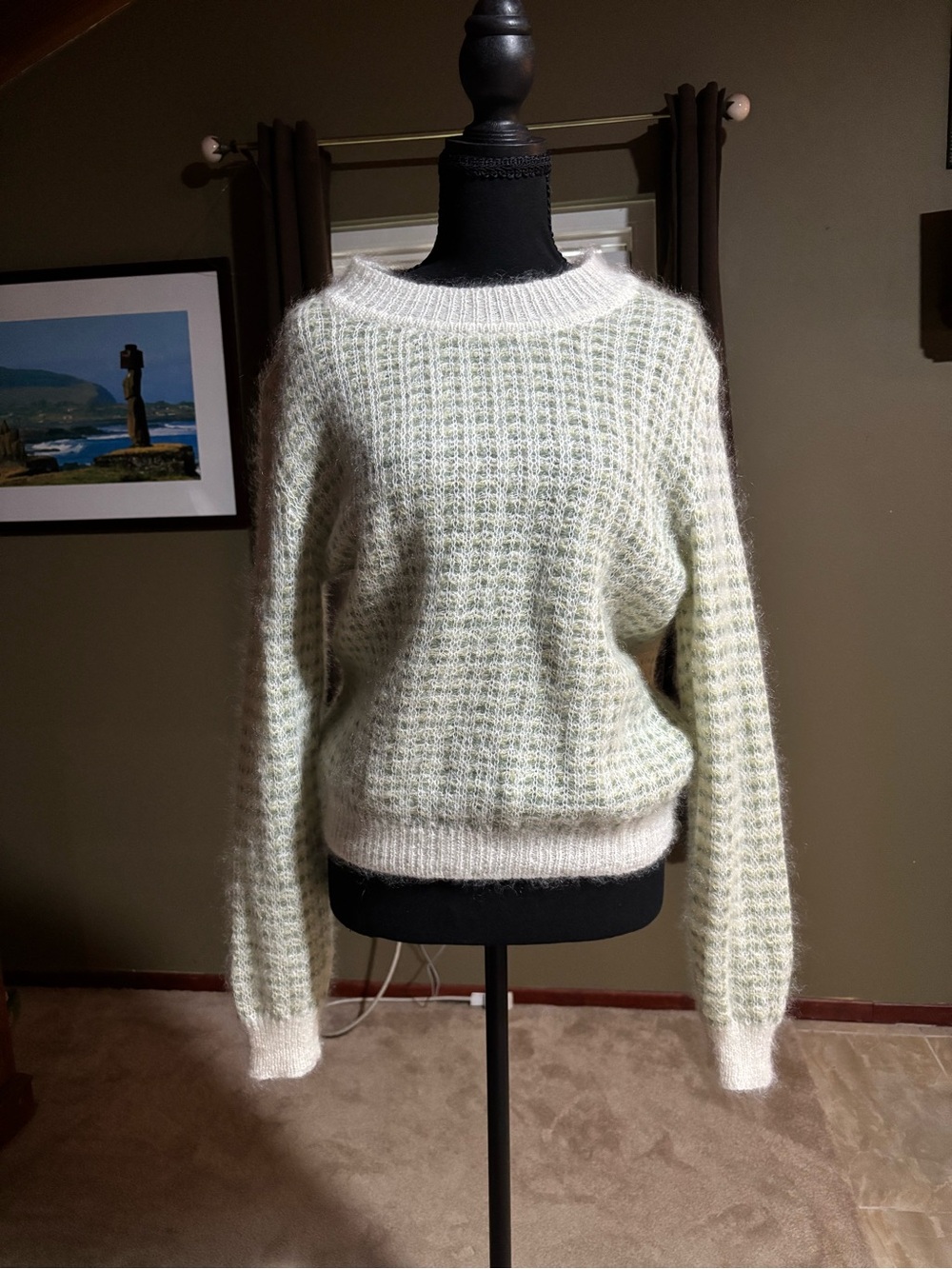 Fuzzy Light Cream Crewneck Sweater - Soft Knit